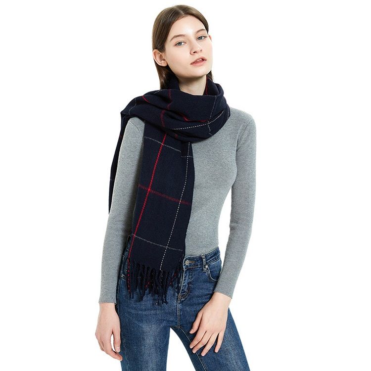 Lenço Xadrez Feminino Com Imitação De Cashmere Casual