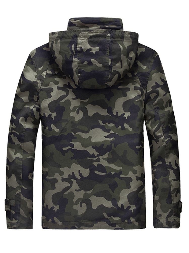 Camuflagem Estampado Com Capuz E Zíper Masculino Jaqueta Espessa