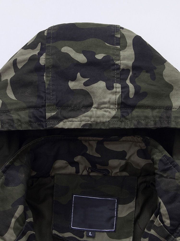 Camuflagem Estampado Com Capuz E Zíper Masculino Jaqueta Espessa