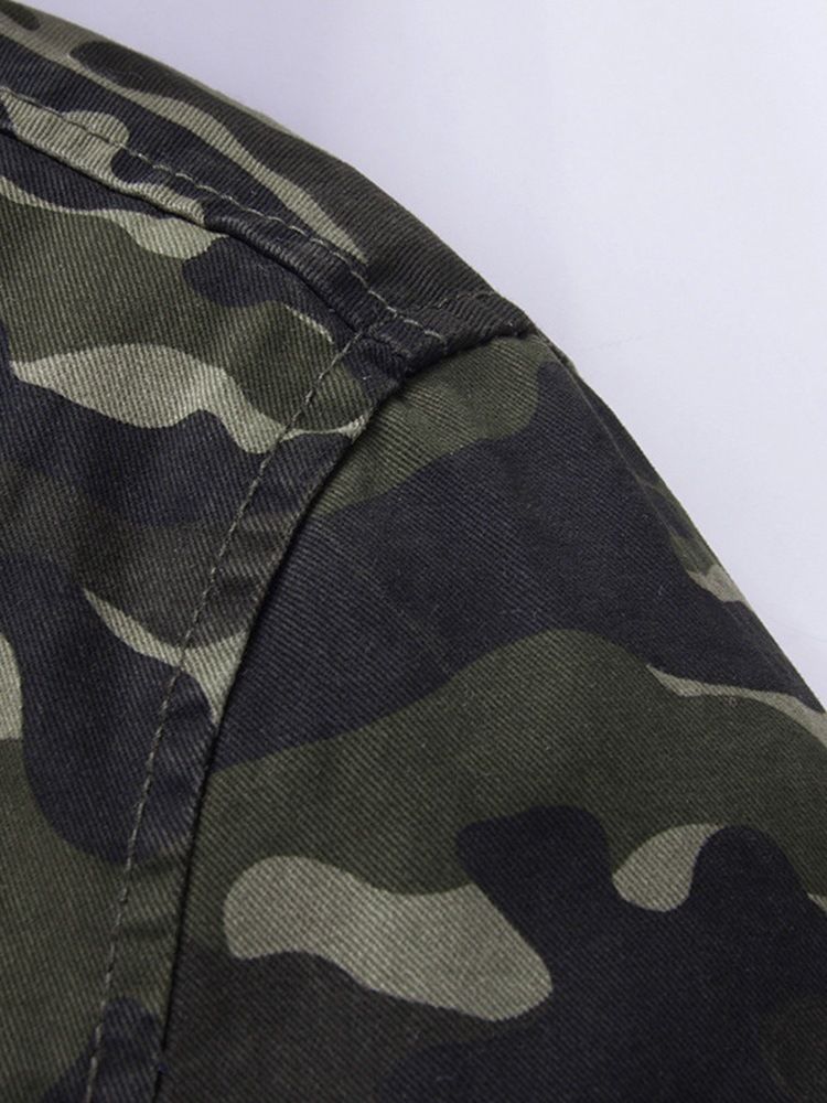 Camuflagem Estampado Com Capuz E Zíper Masculino Jaqueta Espessa