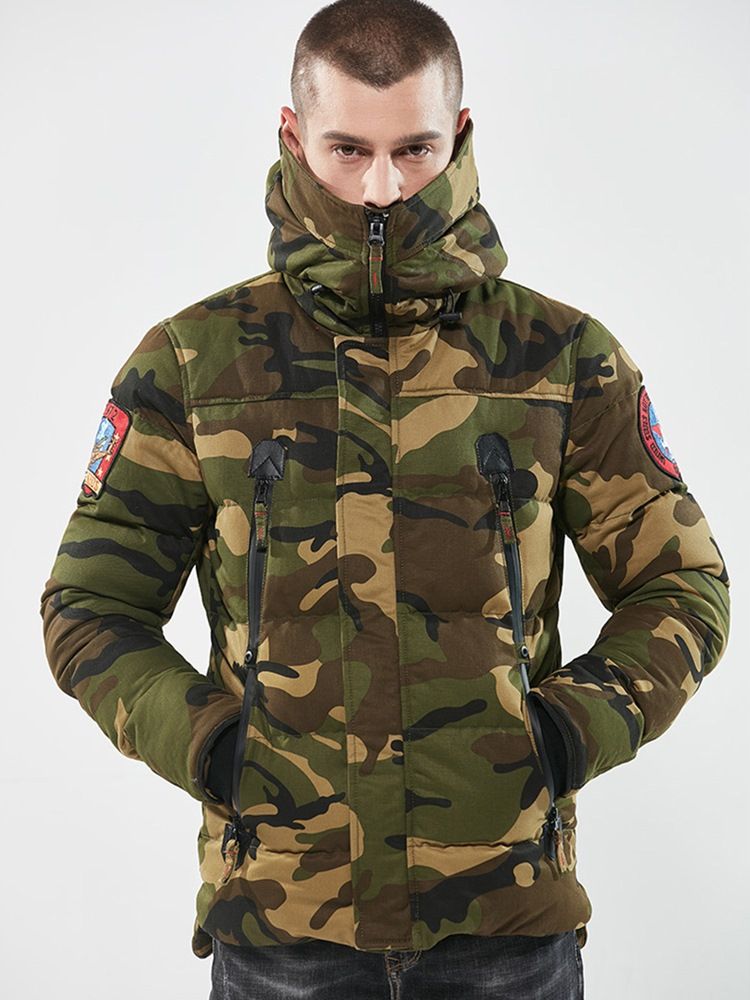 Camuflagem Zíper Algodão Casaco Casual Slim Masculino