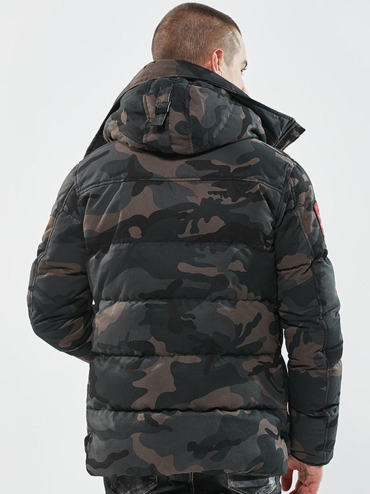 Camuflagem Zíper Algodão Casaco Casual Slim Masculino