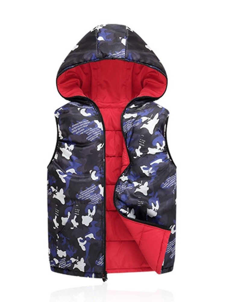 Colete Camuflagem Zipper Com Capuz Coreano Inverno Masculino