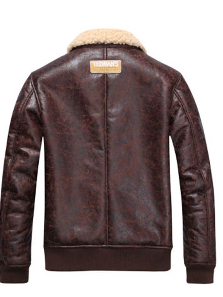 Falso Shearling Engrossar Quente E Pequeno Casaco Pu Masculino