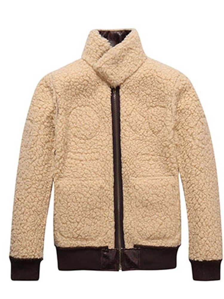 Falso Shearling Engrossar Quente E Pequeno Casaco Pu Masculino