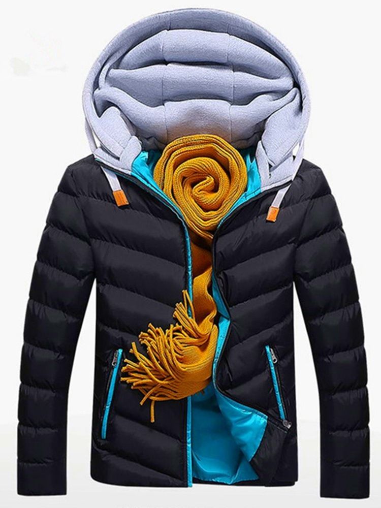 Hooded Color Block Casual Slim Jaqueta Masculina