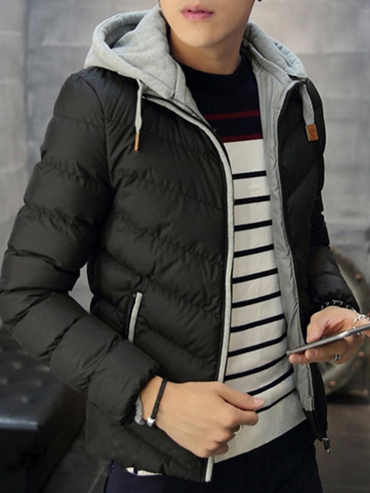 Hooded Color Block Casual Slim Jaqueta Masculina