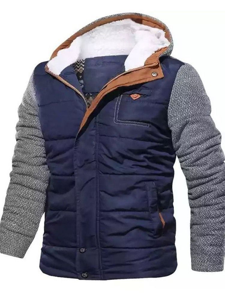 Jaqueta Casual Masculina Patchwork Padrão Com Zíper Com Capuz