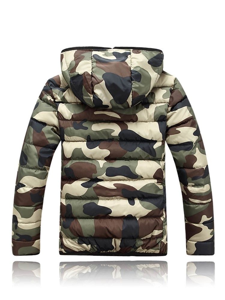 Jaqueta Masculina Camuflada Com Capuz E Zíper Estilo