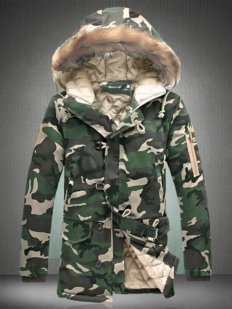 Zip Camouflage Engrossar Casaco Quente De Inverno Masculino