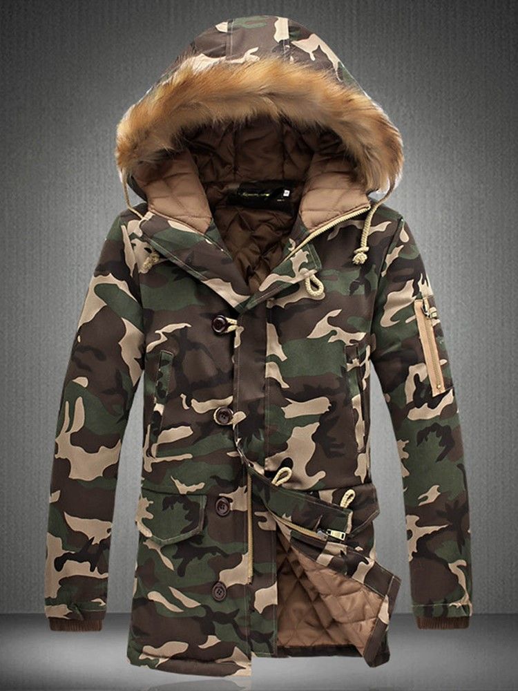 Zip Camouflage Engrossar Casaco Quente De Inverno Masculino