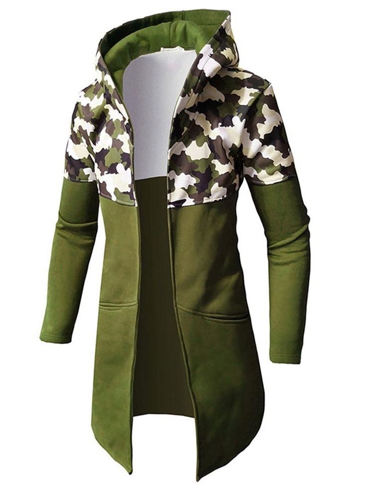 Camuflagem Patchwork Magro Com Capuz De Comprimento Médio Casaco Masculino