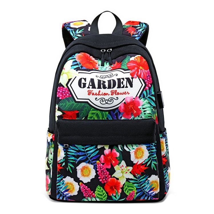 Mochila Feminina Com Zíper De Lona Floral