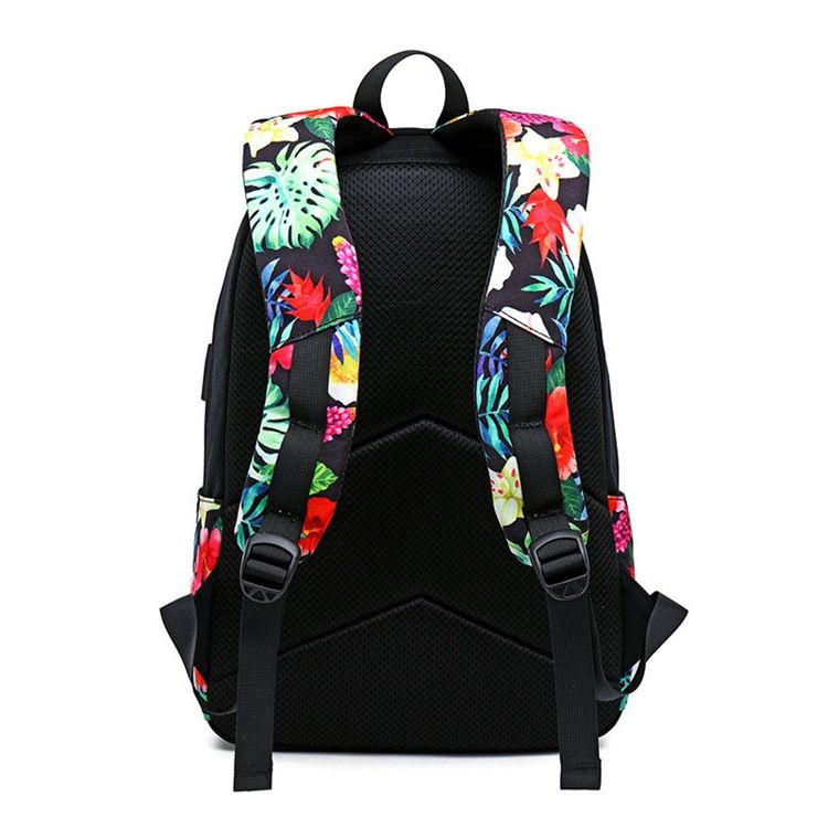 Mochila Feminina Com Zíper De Lona Floral