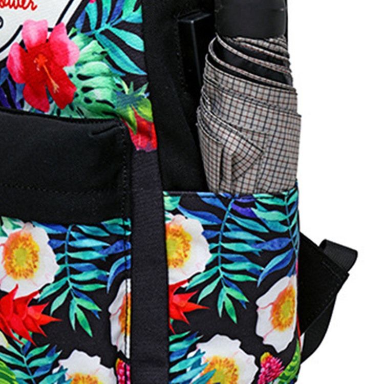 Mochila Feminina Com Zíper De Lona Floral