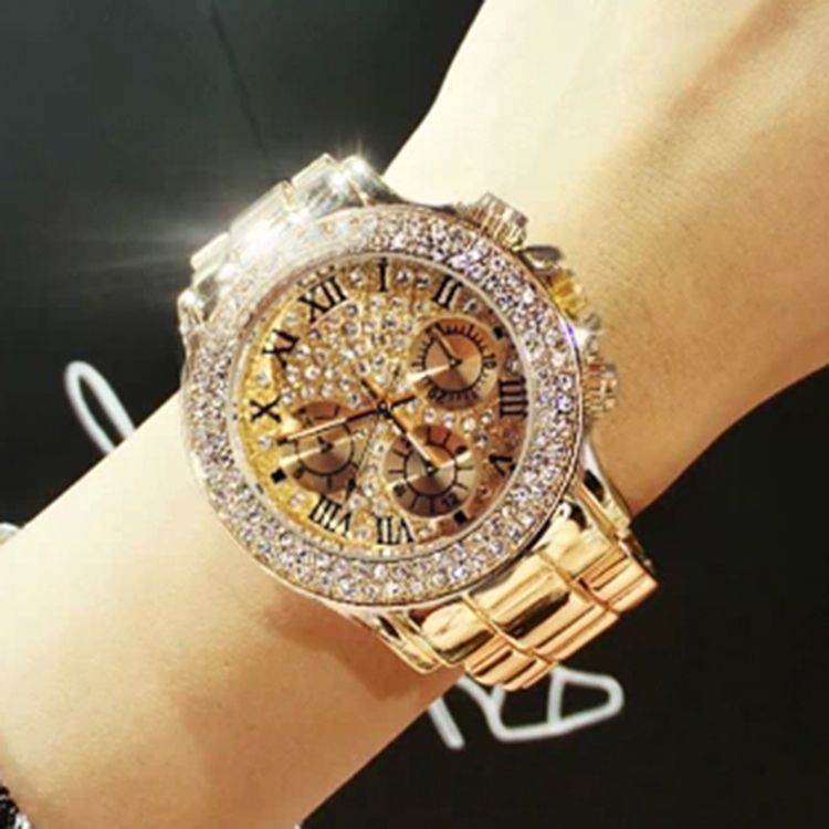 Relógio Feminino De Luxo Dourado Brilhante