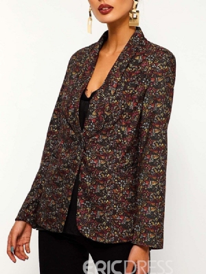 Blazer Casual Feminino Com Colarinho Xale Floral E Outono