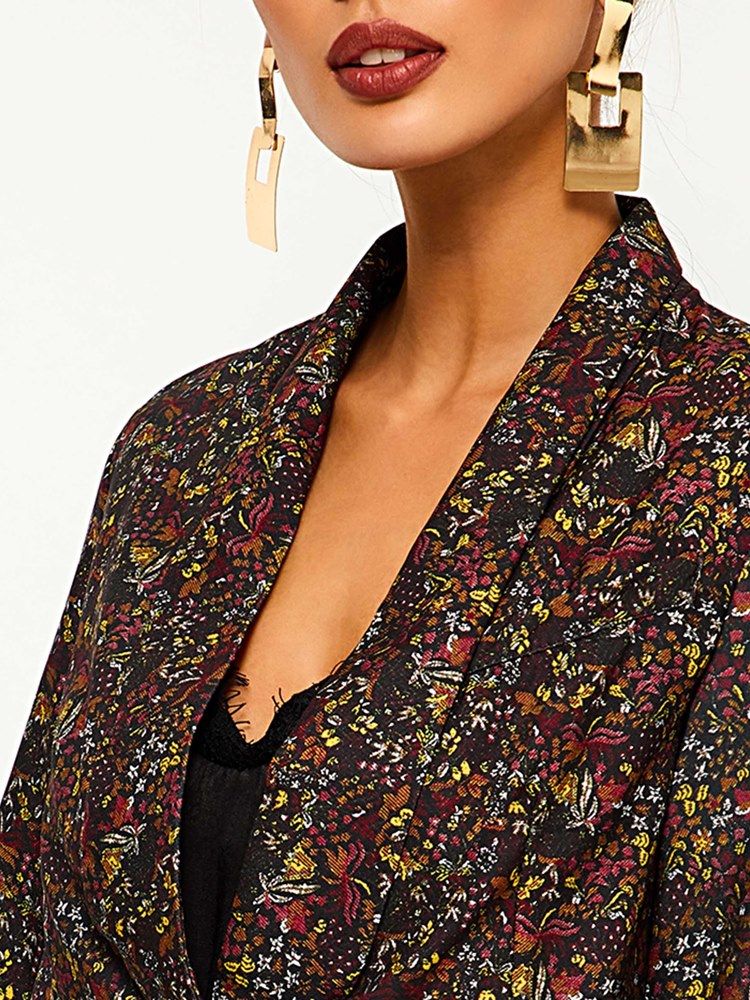 Blazer Casual Feminino Com Colarinho Xale Floral E Outono