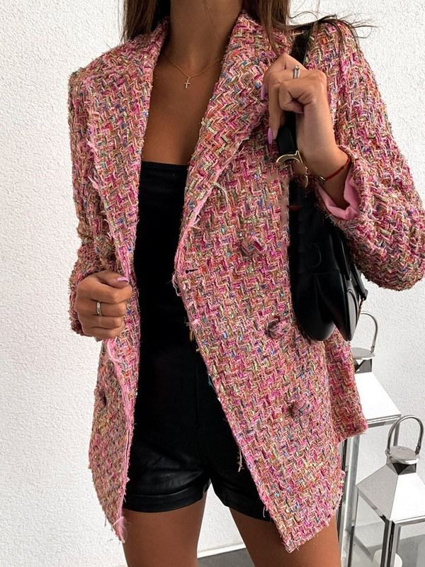 Blazer Casual Feminino De Manga Comprida Com Peito Duplo Comprimento Médio