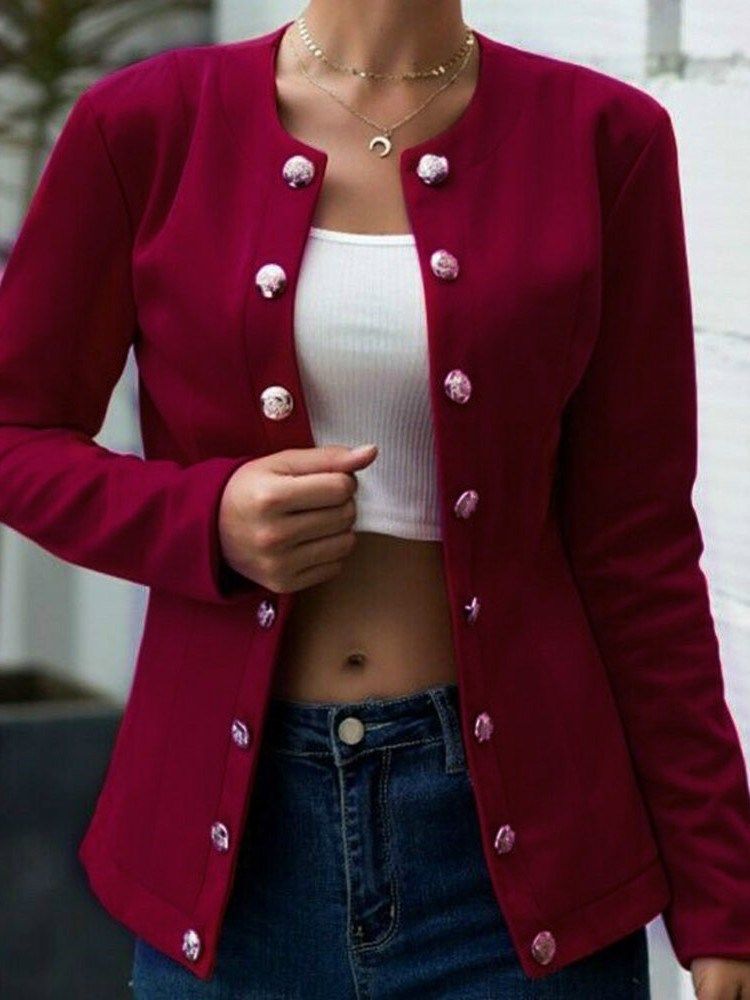 Blazer Casual Feminino De Manga Comprida Com Peito Duplo Liso De Comprimento Médio