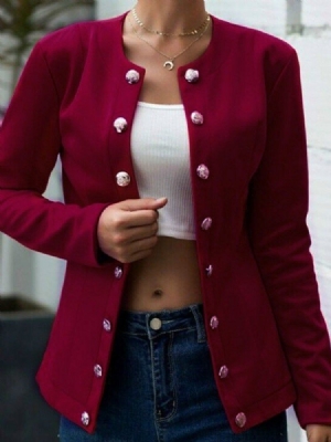 Blazer Casual Feminino De Manga Comprida Com Peito Duplo Liso De Comprimento Médio