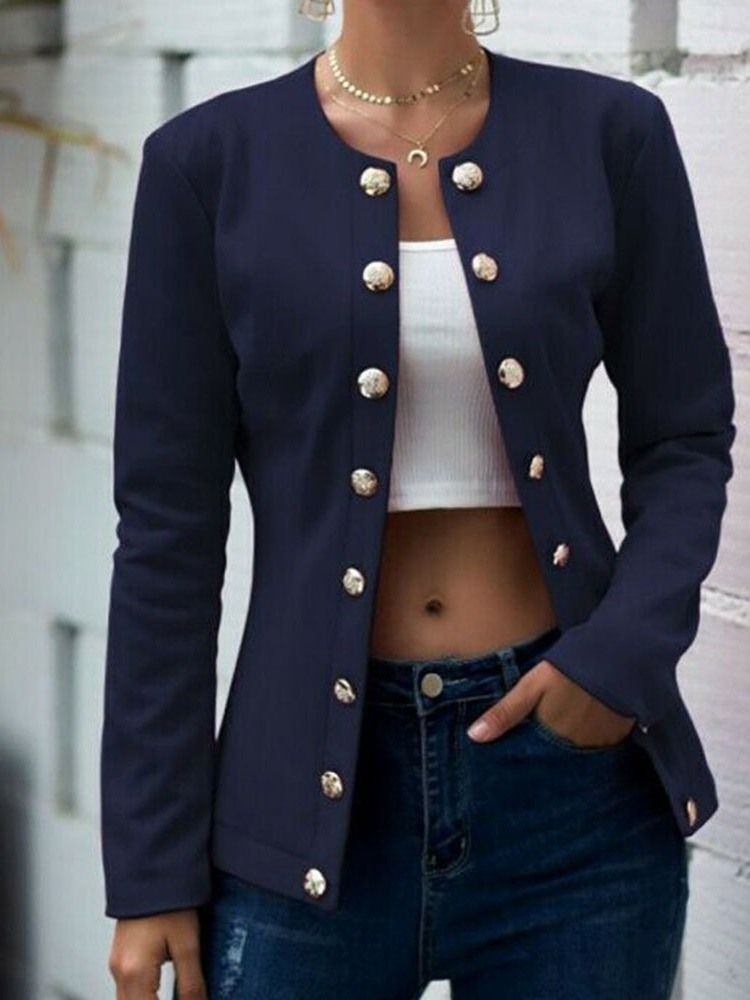 Blazer Casual Feminino De Manga Comprida Com Peito Duplo Liso De Comprimento Médio