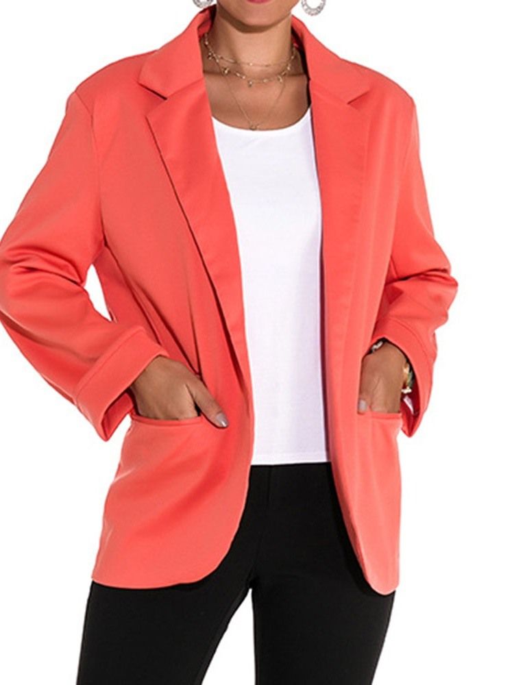 Blazer Casual Feminino De Manga Longa Lisa Primavera Comprimento Médio