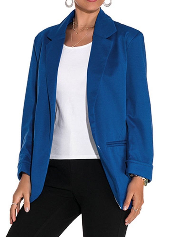 Blazer Casual Feminino De Manga Longa Lisa Primavera Comprimento Médio