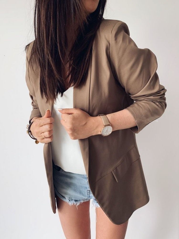 Blazer Casual Feminino De Manga Três Quartos Liso Comprimento Médio