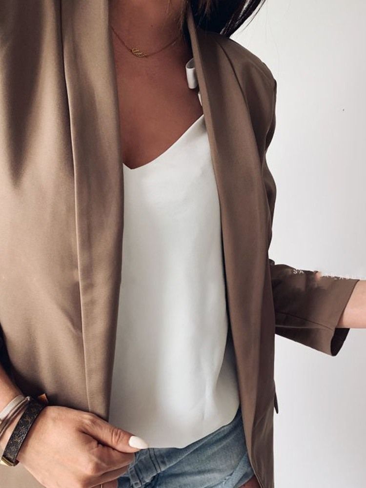 Blazer Casual Feminino De Manga Três Quartos Liso Comprimento Médio