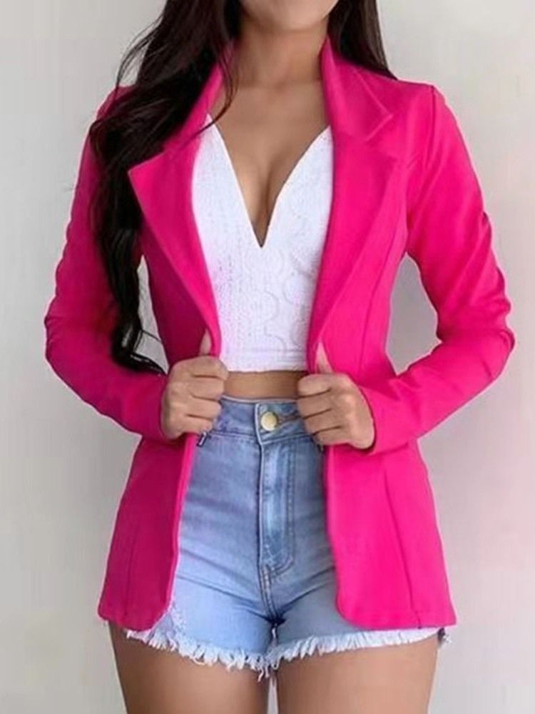 Blazer Casual Feminino Simples Com Lapela Entalhada Longa Manga Normal Padrão