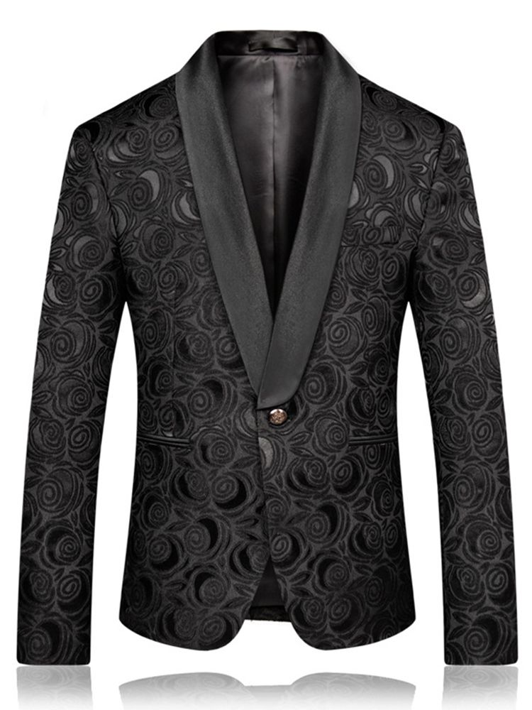 Blazer Com Bola De Casamento Masculino Slim Fit Impresso Em Preto