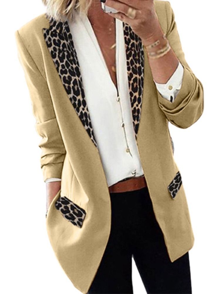 Blazer Feminino Casual De Lapela Leopardo Embrulhado Outono De Comprimento Médio