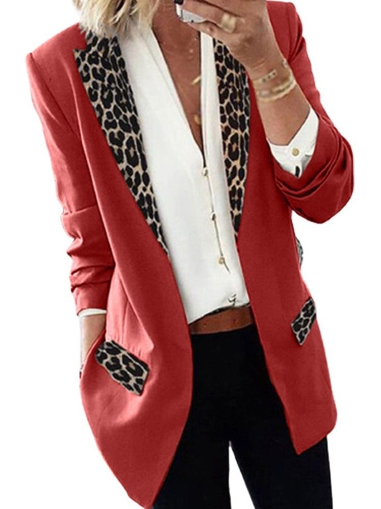 Blazer Feminino Casual De Lapela Leopardo Embrulhado Outono De Comprimento Médio