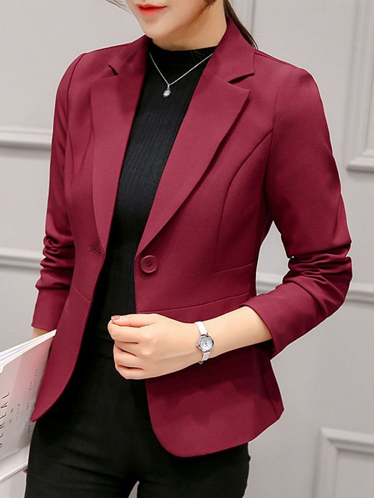 Blazer Feminino Liso De Um Botão Manga Longa Padrão Outono Casual