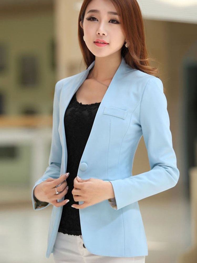 Blazer Feminino Simples De Mangas Compridas Candy Color