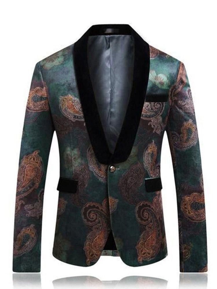 Blazer De Lapela Casual Retro Masculino Com Estampa Floral De Um Botão