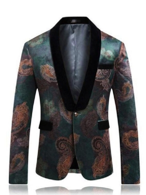 Blazer De Lapela Casual Retro Masculino Com Estampa Floral De Um Botão