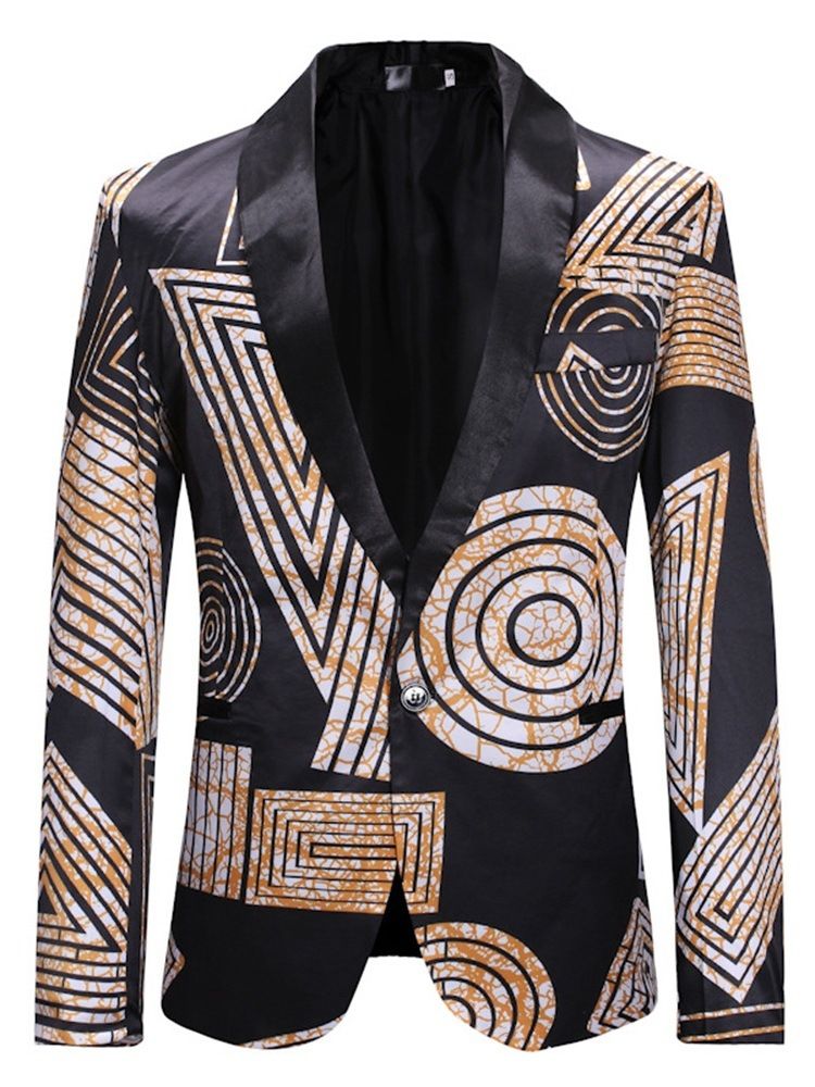 Blazer De Lazer Casual Masculino Com Estampa Geométrica De Um Botão