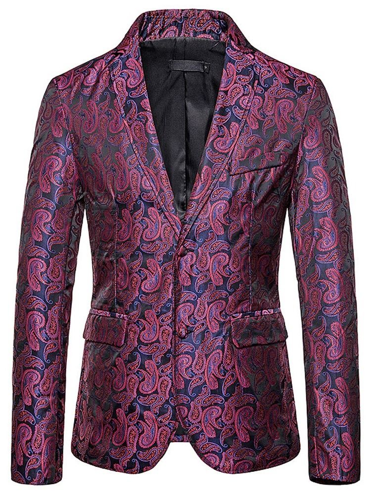 Blazer De Lazer Masculino Com Estampa De Lapela Entalhada De Peito Único