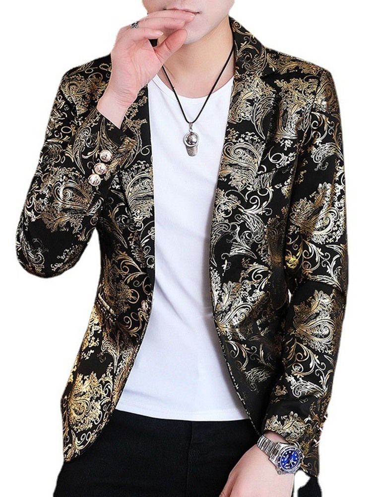 Blazer De Lazer Masculino Floral Com Estampa De Lapela Entalhada