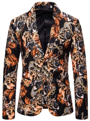 Blazer Masculino Com Estampa De Lapela Entalhada Em Bloco De Cores