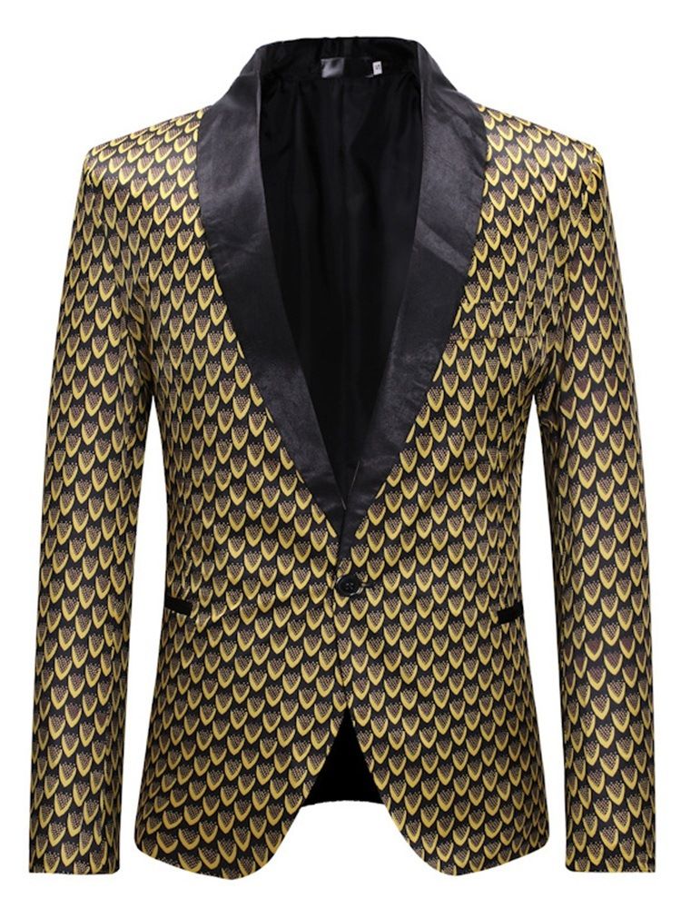 Blazer Masculino Fino De Um Botão Com Estampa Geométrica Dourada