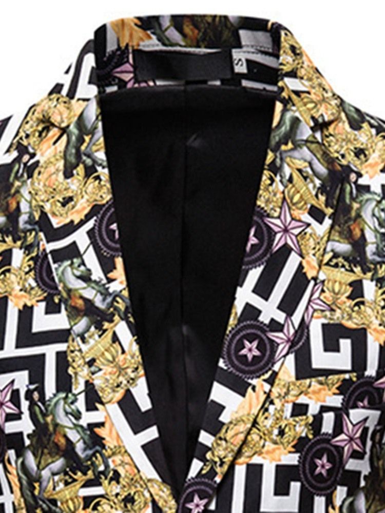 Blazer Masculino Floral Com Estampa De Lapela Entalhada