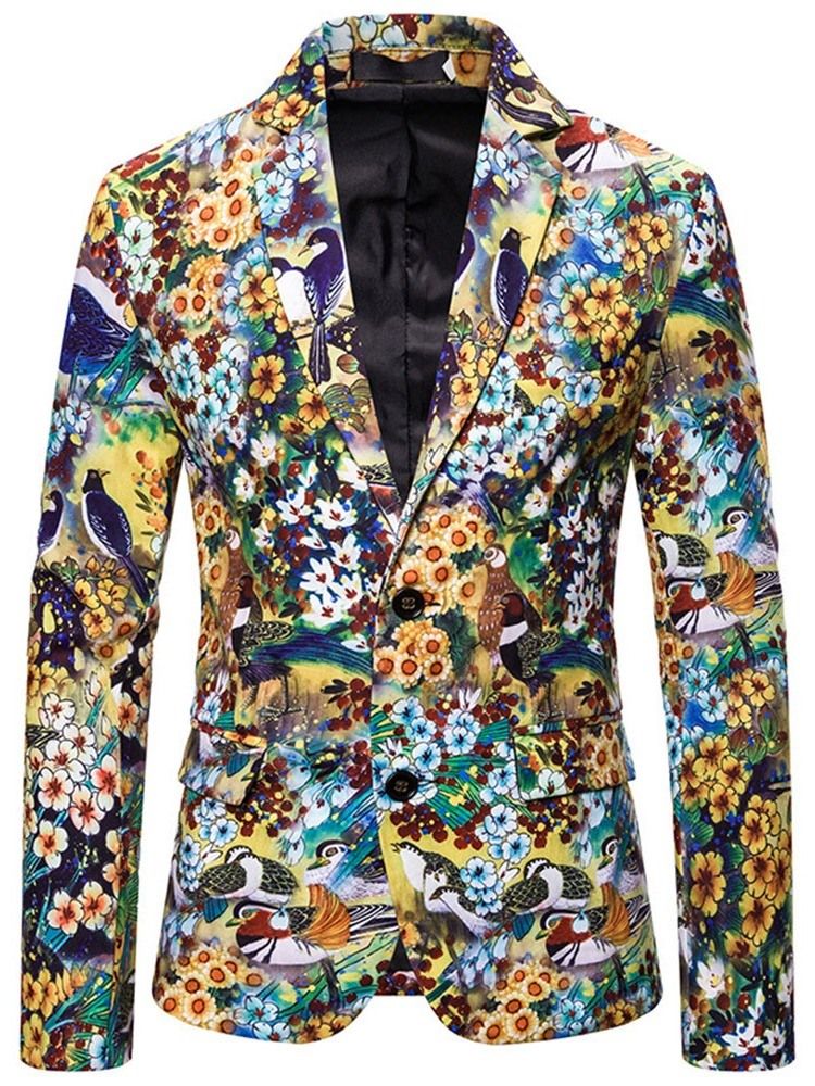 Blazers De Lazer Masculinos Florais Com Lapela Entalhada Da Moda