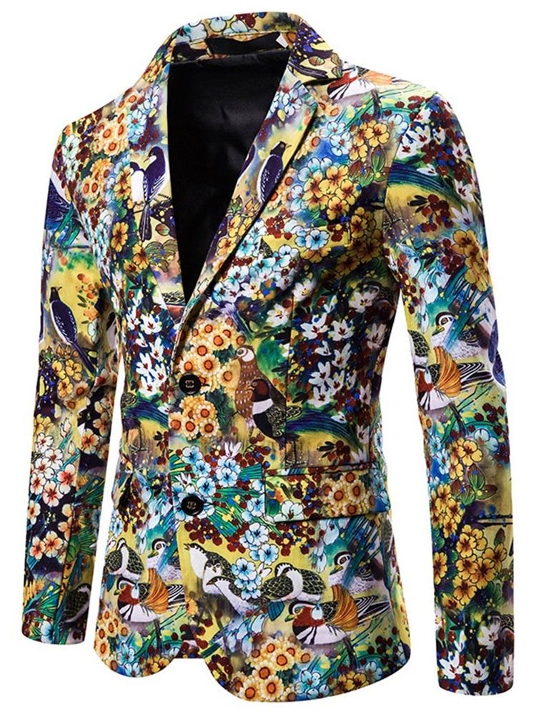 Blazers De Lazer Masculinos Florais Com Lapela Entalhada Da Moda