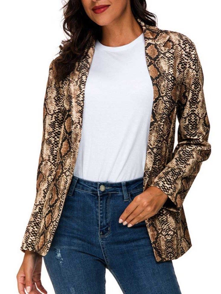 Bloco De Cor Com Lapela Entalhada Manga Comprida Blazer Casual Feminino Regular