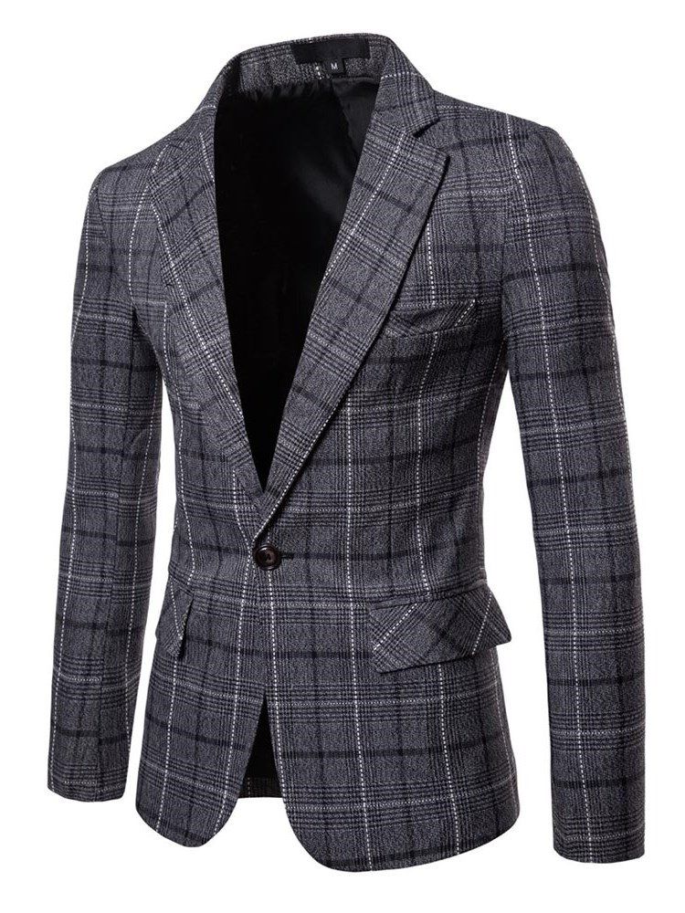 Ericdres Blazer Casual Masculino Xadrez Xadrez De Um Botão