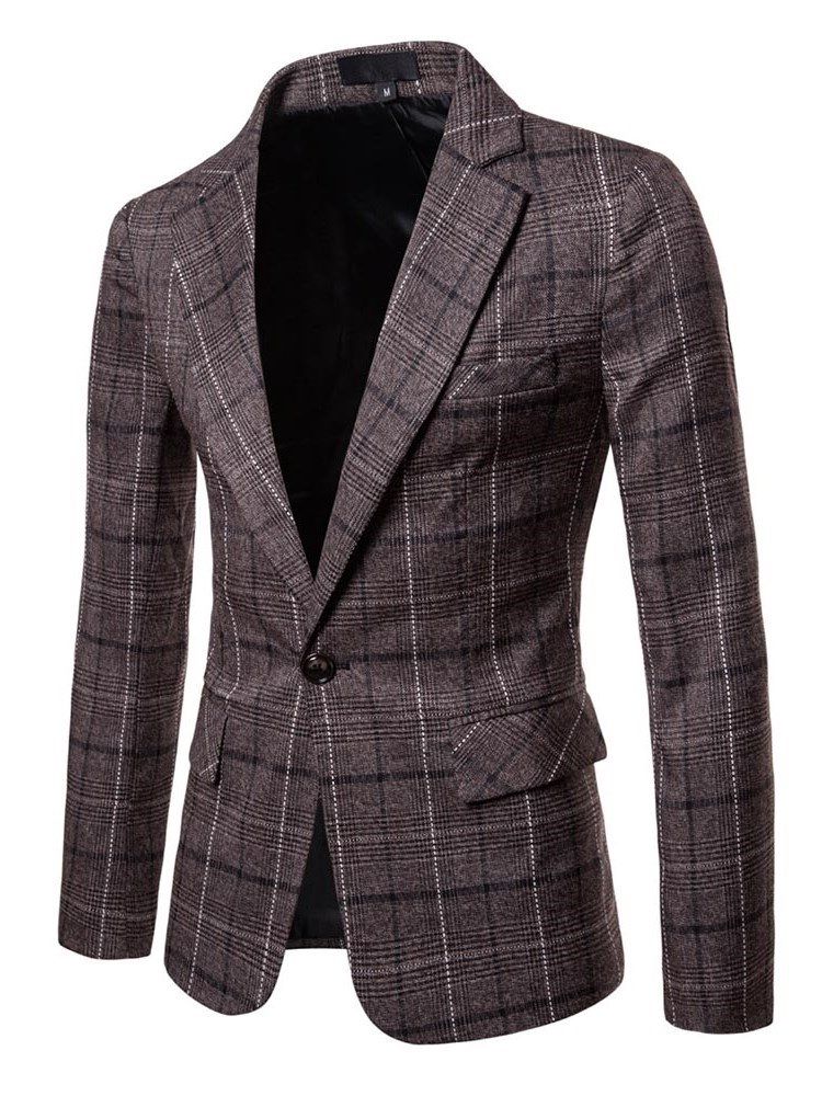 Ericdres Blazer Casual Masculino Xadrez Xadrez De Um Botão