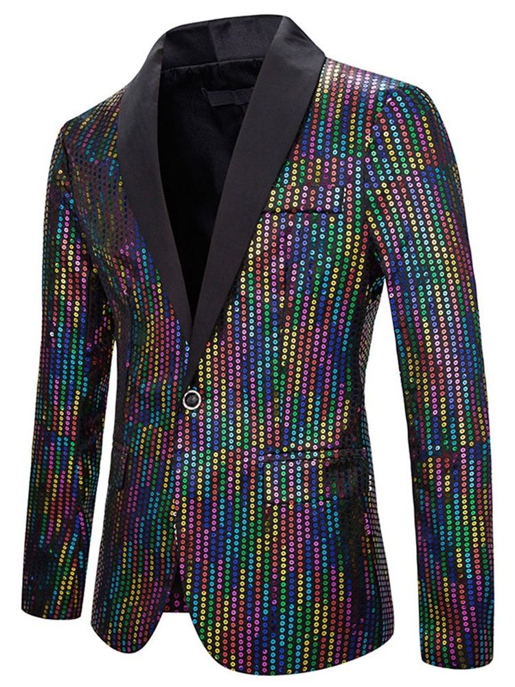 Lantejoulas Color Block Casual Blazers Masculinos